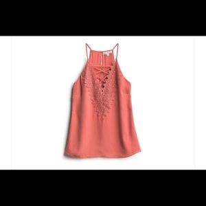 Pink tank with lace detail
